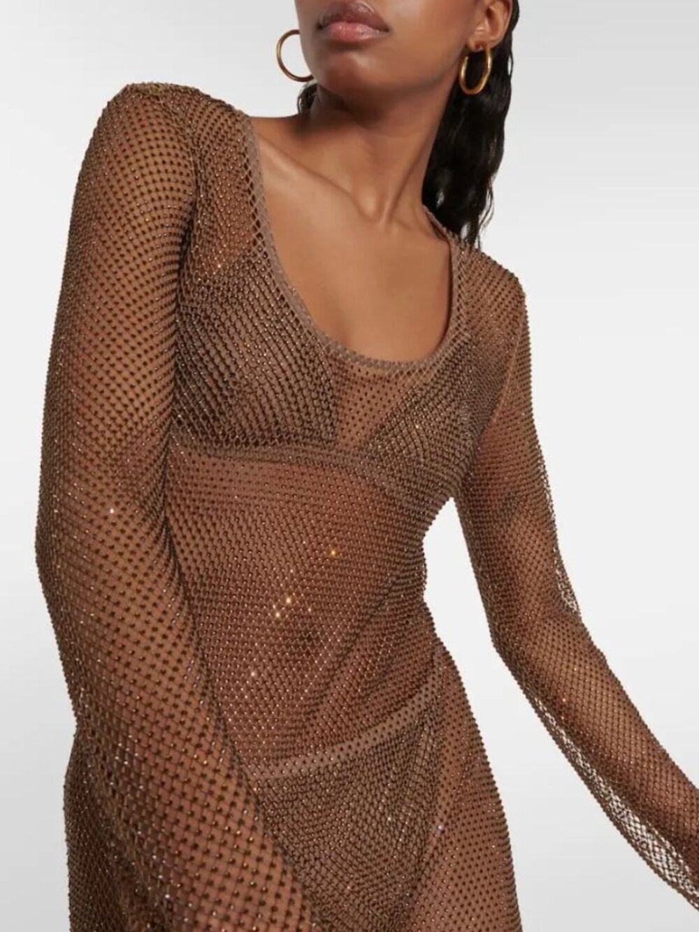 SIMKHAI Lorenzo Crystal Embellished Sheer Beach Cover Up Dress